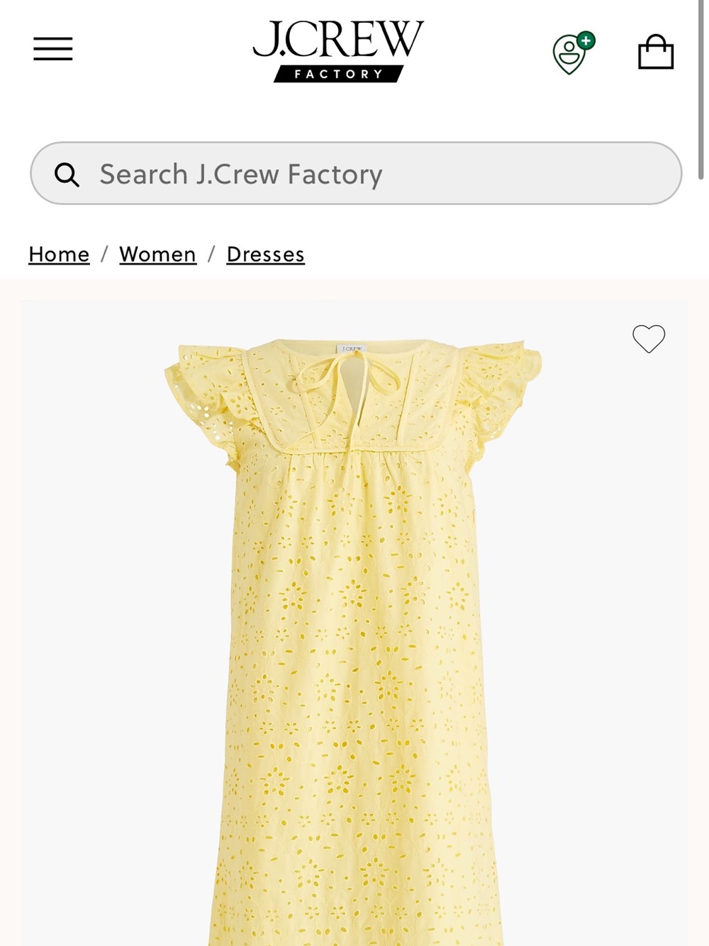 J.CREW Factory Yellow Eyelet Flutter-Sleeve Dress Women’s 8